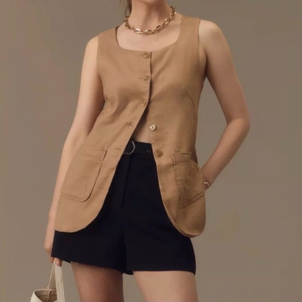 Anthropologie Maeve Linen Camel Tan Vest Top Extra Small